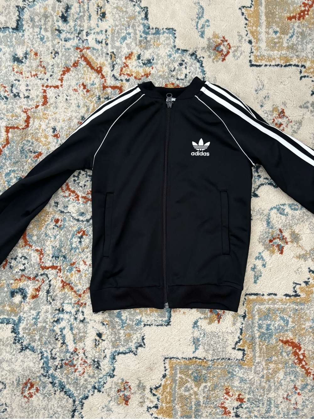 adidas Black Jacket with White Logo and Stripes